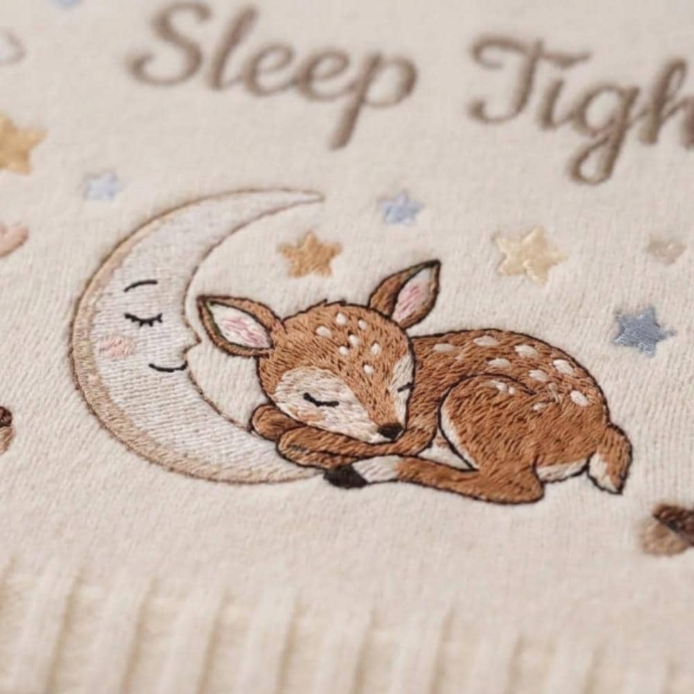 Personalized Embroidered Baby Blanket, Woodland Deer & Moon Newborn Gift, "Sleep Tight" Soft Knitted Nursery Blanket YB1603 - Media 4