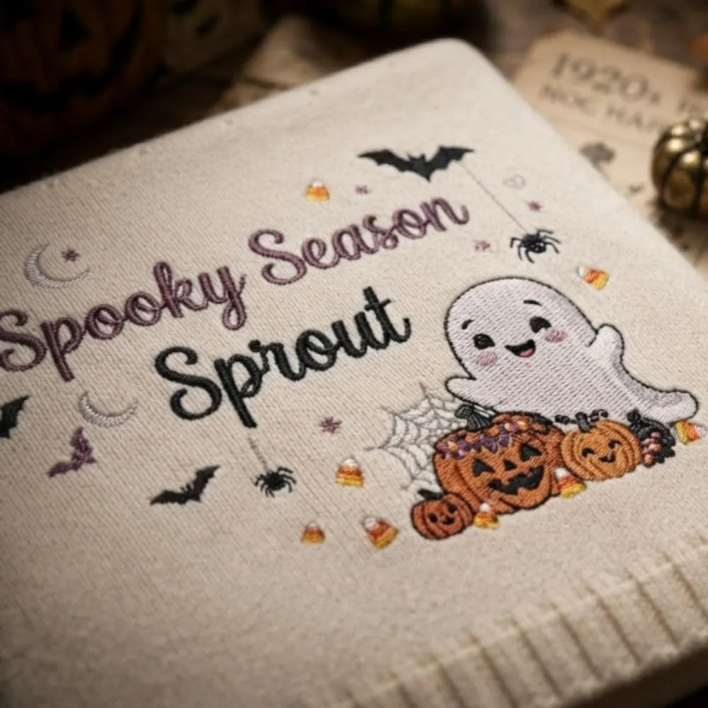 Custom Name Halloween Blanket for Baby, Spooky Season Sprout Embroidery, Knitted Toddler Blanket, First Halloween Gift YB1603 - Media 3