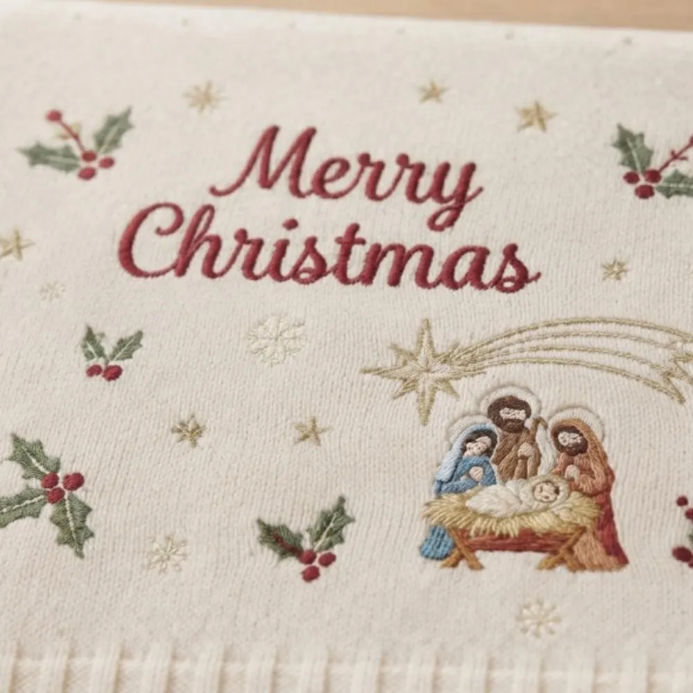 Personalized Christmas Baby Blanket, Nativity Embroidered Knit Blanket, Custom Name Newborn Gift, First Christmas Keepsake YB1603 - Media 4