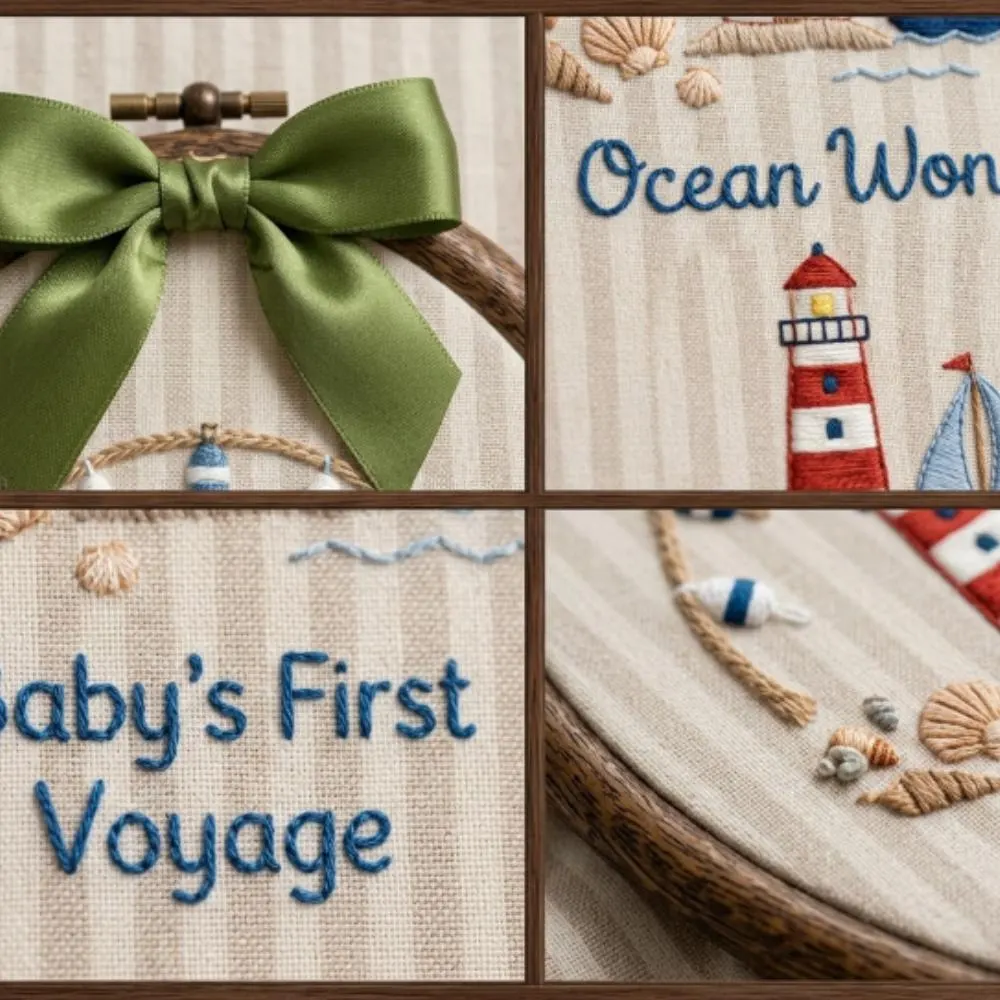 Nautical Baby Embroidery Hoop, Ocean Wonders Baby's First Voyage, Lighthouse Sailboat Nursery Decor, Coastal Nursery Wall Art YB1603 - Media 5