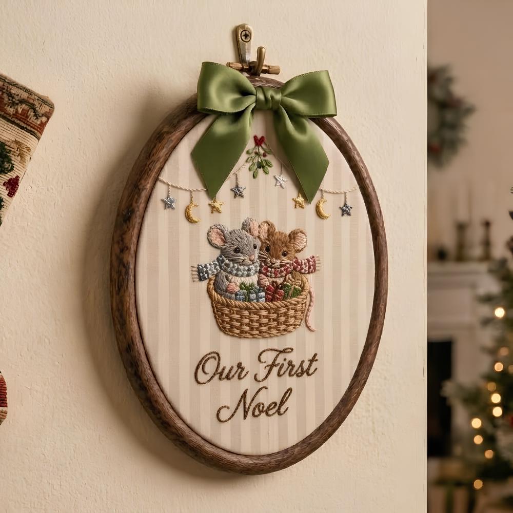 Our First Noel Embroidery Hoop Art, Personalized Baby's First Christmas Gift, Mouse Nursery Decor, Couple's First Christmas Keepsake YB1603