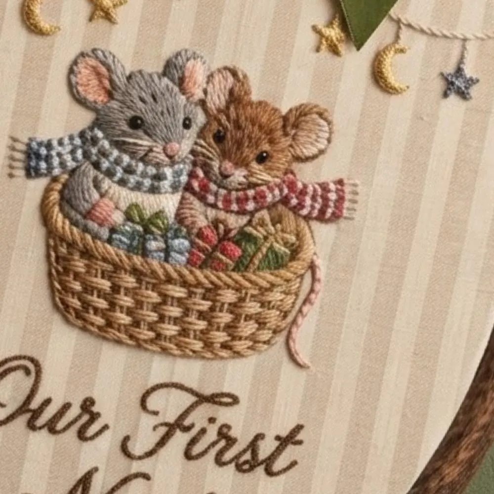 Our First Noel Embroidery Hoop Art, Personalized Baby's First Christmas Gift, Mouse Nursery Decor, Couple's First Christmas Keepsake YB1603 - Media 2