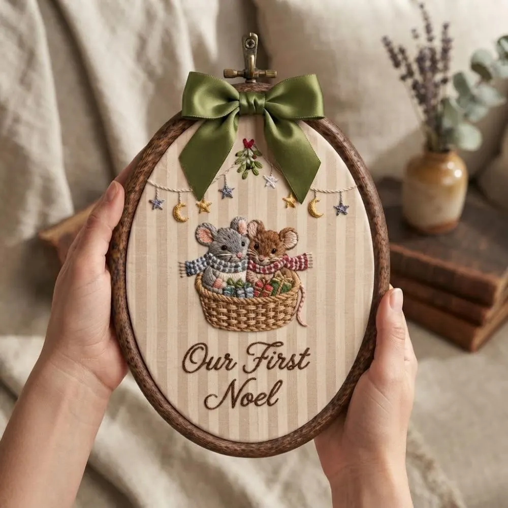 Our First Noel Embroidery Hoop Art, Personalized Baby's First Christmas Gift, Mouse Nursery Decor, Couple's First Christmas Keepsake YB1603 - Media 3