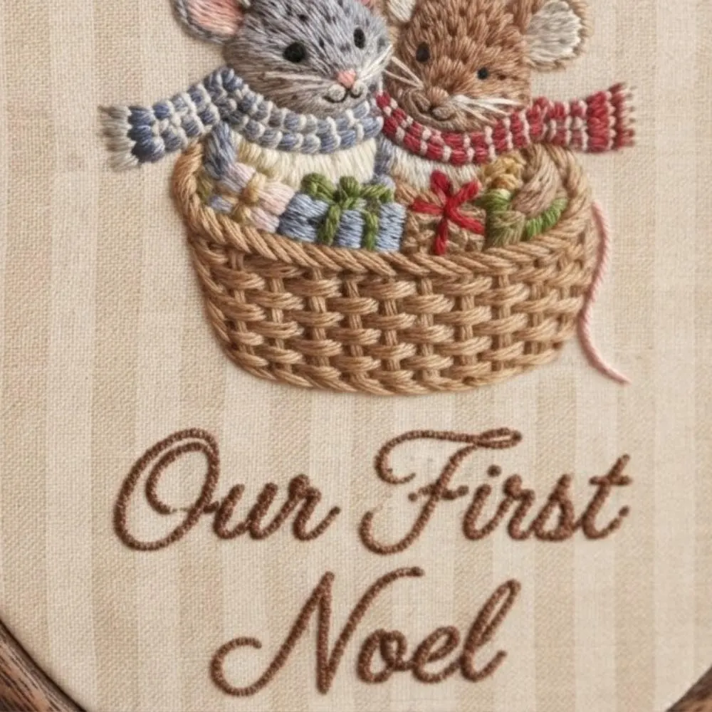 Our First Noel Embroidery Hoop Art, Personalized Baby's First Christmas Gift, Mouse Nursery Decor, Couple's First Christmas Keepsake YB1603 - Media 5