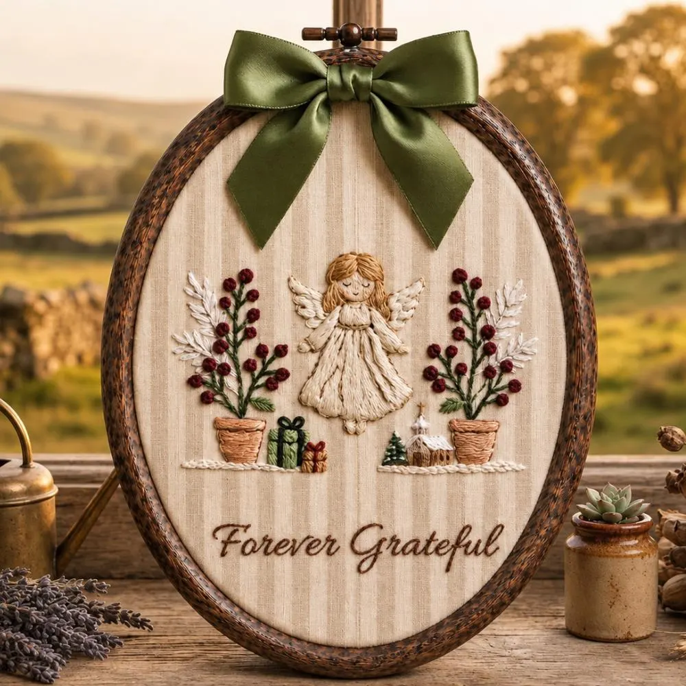 Forever Grateful Angel Embroidery Hoop Art, Personalized Guardian Angel Gift, Religious Wall Decor, Christmas Angel Decoration YB1603