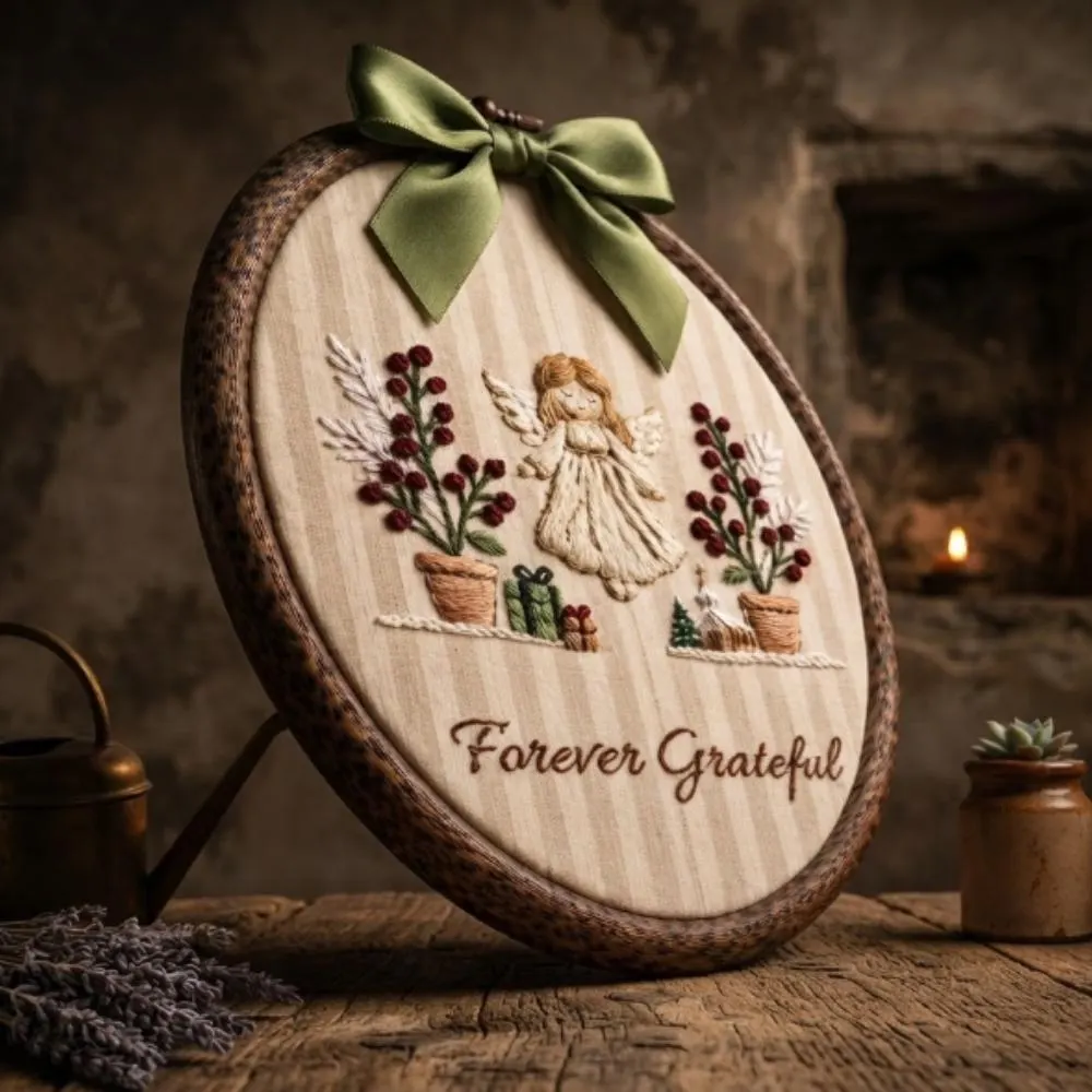 Forever Grateful Angel Embroidery Hoop Art, Personalized Guardian Angel Gift, Religious Wall Decor, Christmas Angel Decoration YB1603 - Media 2