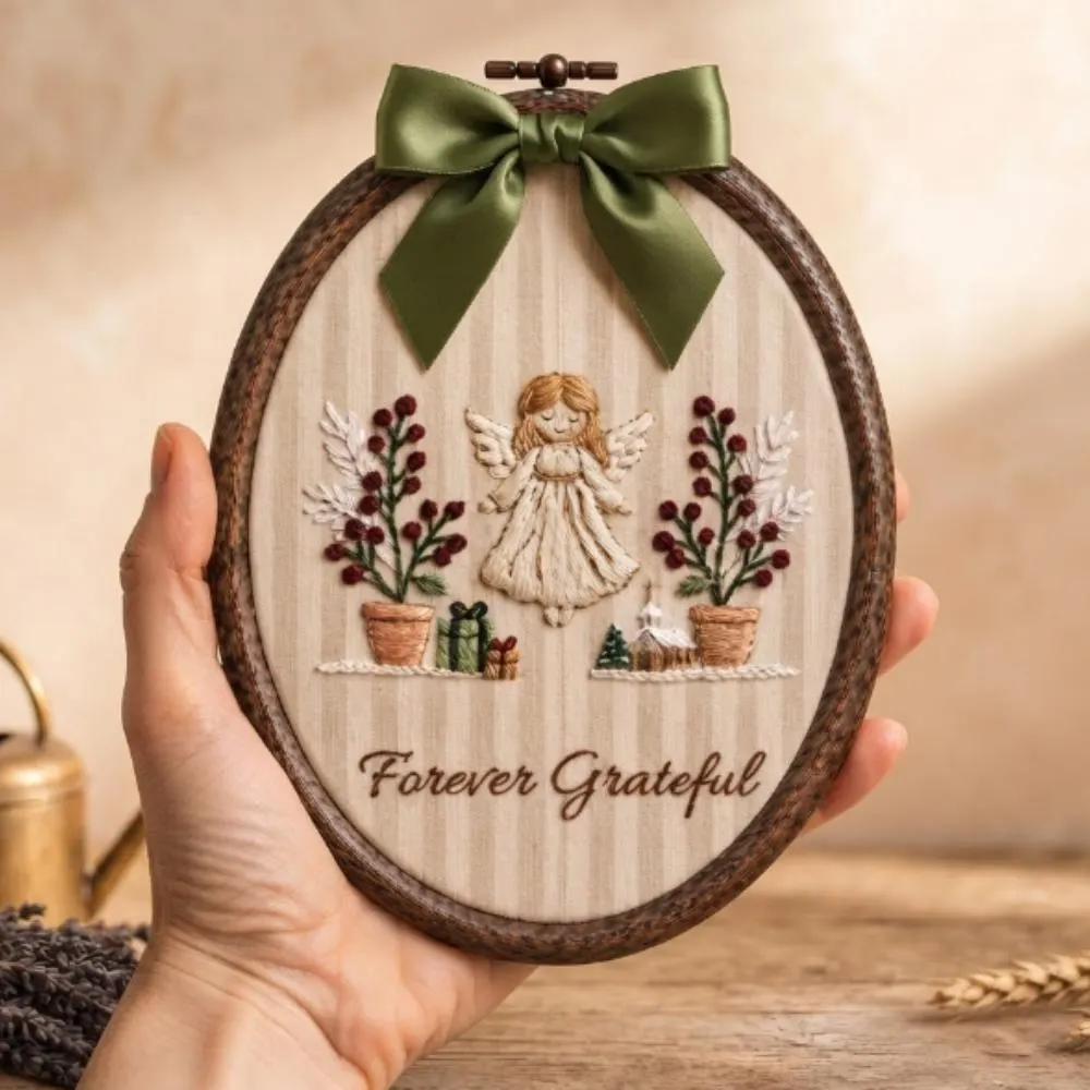Forever Grateful Angel Embroidery Hoop Art, Personalized Guardian Angel Gift, Religious Wall Decor, Christmas Angel Decoration YB1603 - Media 3
