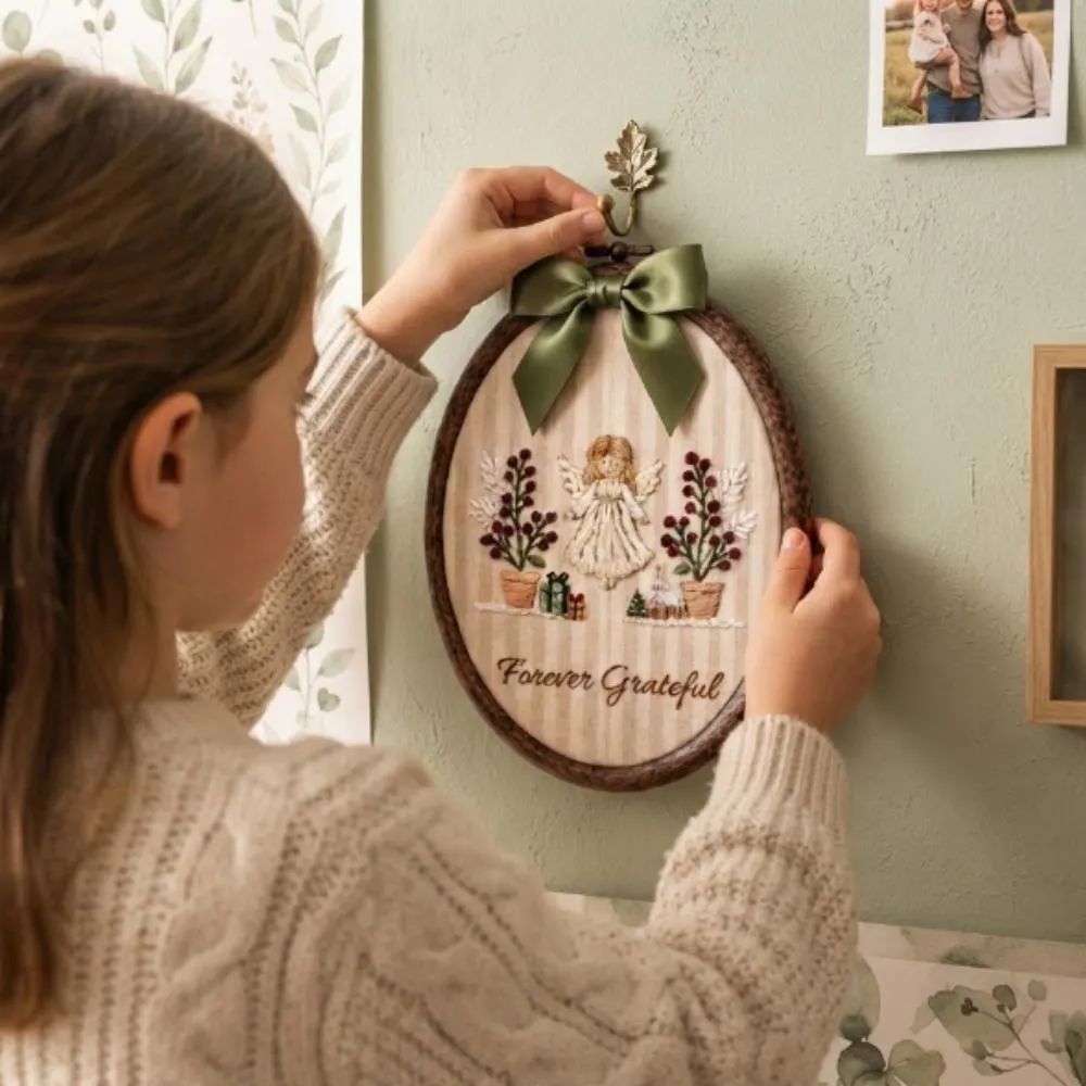 Forever Grateful Angel Embroidery Hoop Art, Personalized Guardian Angel Gift, Religious Wall Decor, Christmas Angel Decoration YB1603 - Media 4