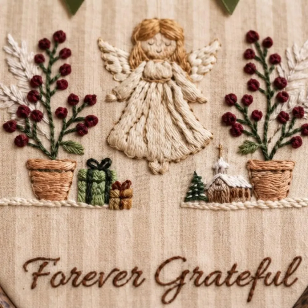 Forever Grateful Angel Embroidery Hoop Art, Personalized Guardian Angel Gift, Religious Wall Decor, Christmas Angel Decoration YB1603 - Media 5