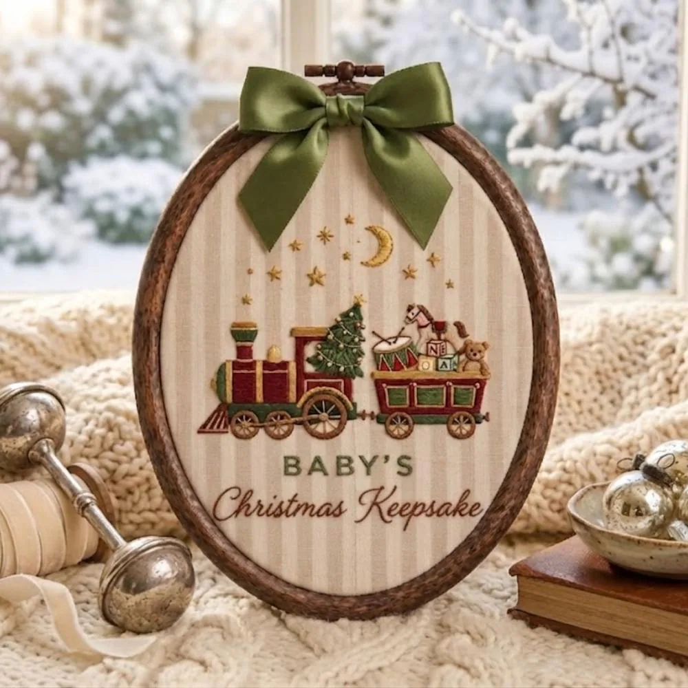 Personalized Baby's First Christmas Embroidery Hoop, Custom Name Holiday Train Nursery Decor, Hand Embroidered Keepsake YB1603