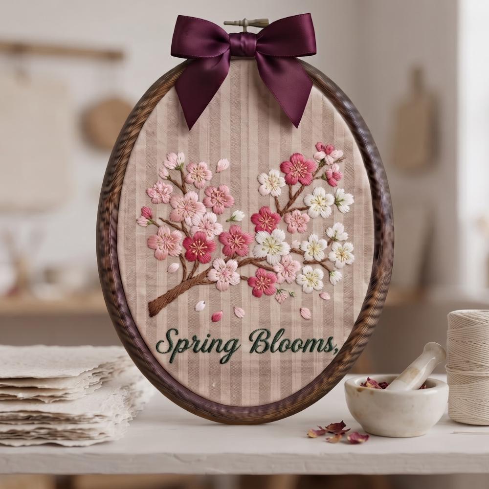 Spring Blooms Embroidery Hoop Art, Cherry Blossom Wall Decor, Pink Flower Hand Embroidery, Mothers Day Gift, Farmhouse Spring Decor YB1603