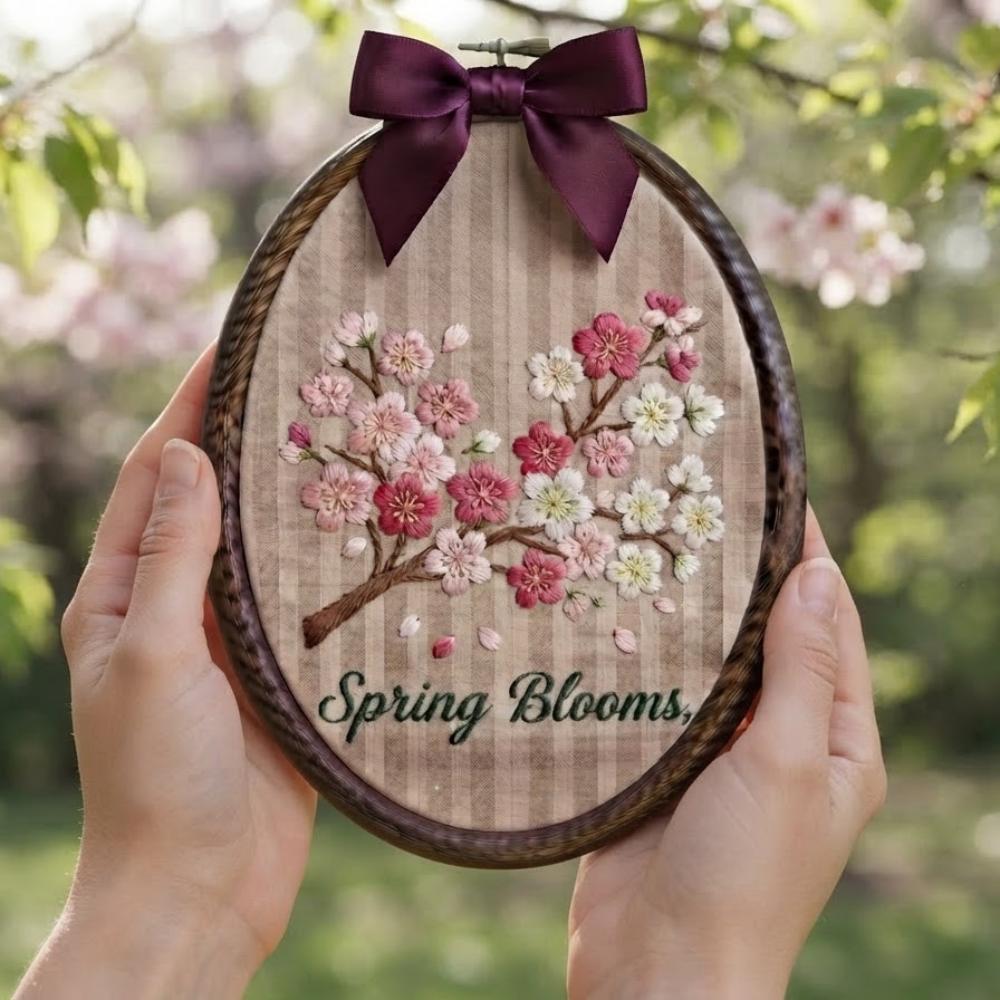 Spring Blooms Embroidery Hoop Art, Cherry Blossom Wall Decor, Pink Flower Hand Embroidery, Mothers Day Gift, Farmhouse Spring Decor YB1603 - Media 4