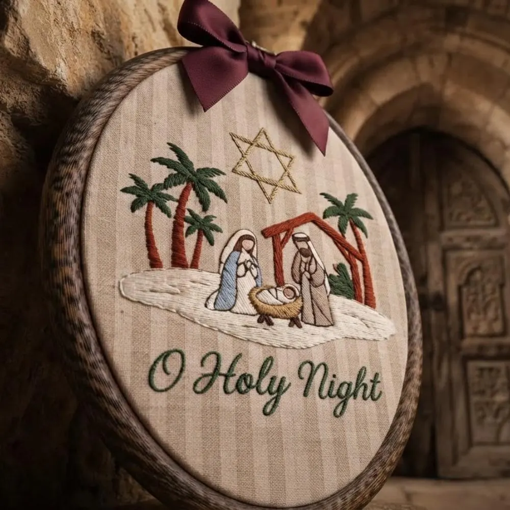 O Holy Night Nativity Embroidery Hoop Art, Religious Christmas Wall Decor, Christian Holiday Gift, Holy Family Manger Scene Hanging YB1603 - Media 5