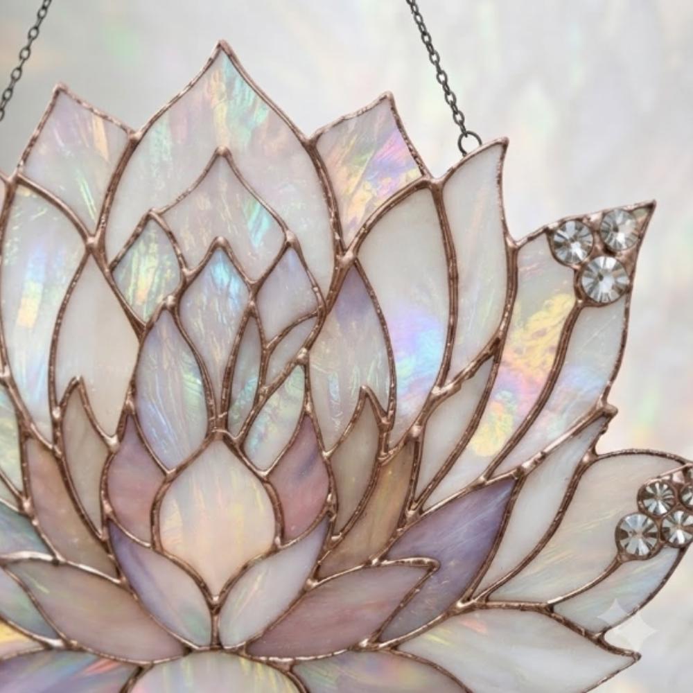 Iridescent Lotus Flower Suncatcher, Stained Glass Style Window Hanging, Zen Yoga Meditation Decor, Spiritual Gift, Boho Flower Art YB1603 - Media 3