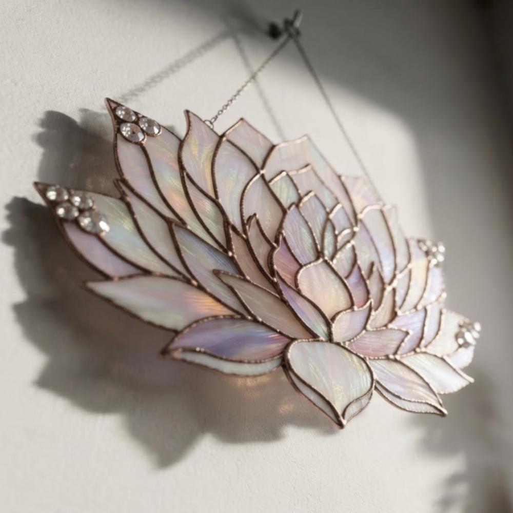 Iridescent Lotus Flower Suncatcher, Stained Glass Style Window Hanging, Zen Yoga Meditation Decor, Spiritual Gift, Boho Flower Art YB1603 - Media 5