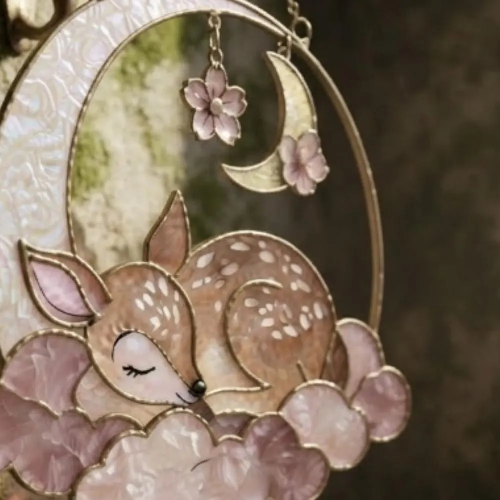 Sleeping Deer Fawn Suncatcher, Pink Iridescent Clouds Window Hanging, Celestial Nursery Decor for Baby Girl, Whimsical Woodland Gift YB1603 - Media 5