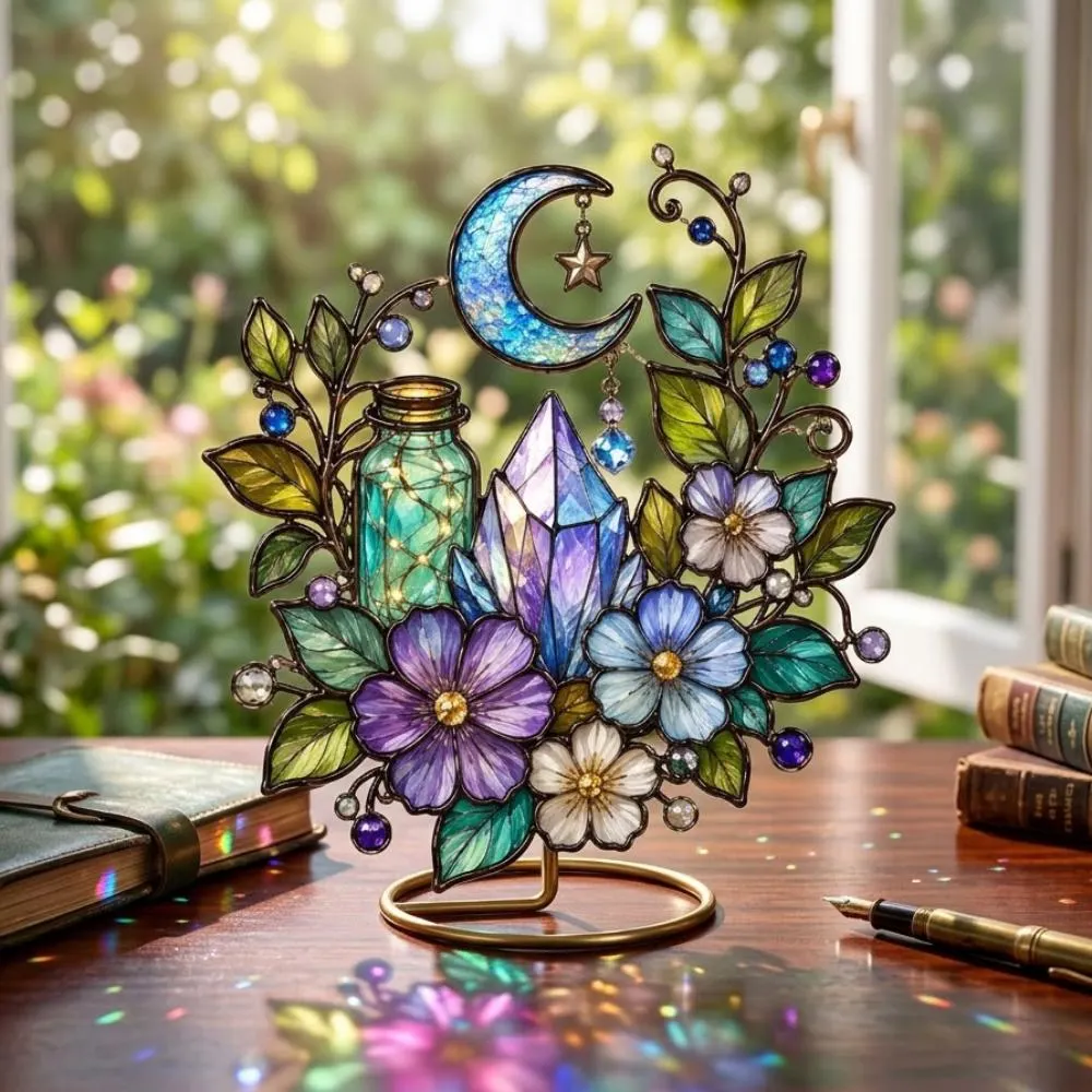 Celestial Moon Suncatcher, Amethyst Crystal Window Hanging, Mystical Garden Decor, Witchy Magic Jar Art, Rainbow Maker YB1603 - Media 4