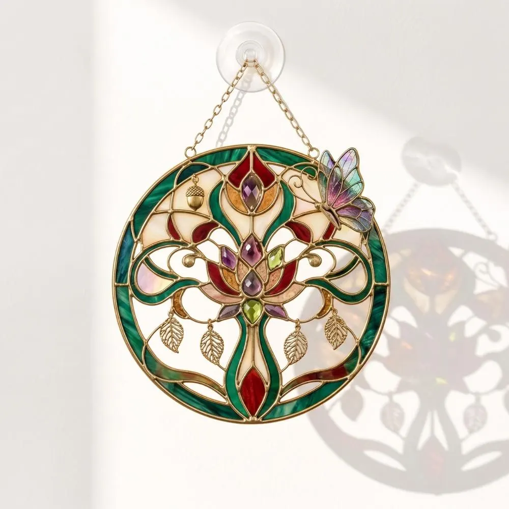 Art Nouveau Suncatcher, Tree of Life Window Hanging, Stained Glass Style Butterfly Decor, Boho Wall Art, Mother's Day Gift YB1603