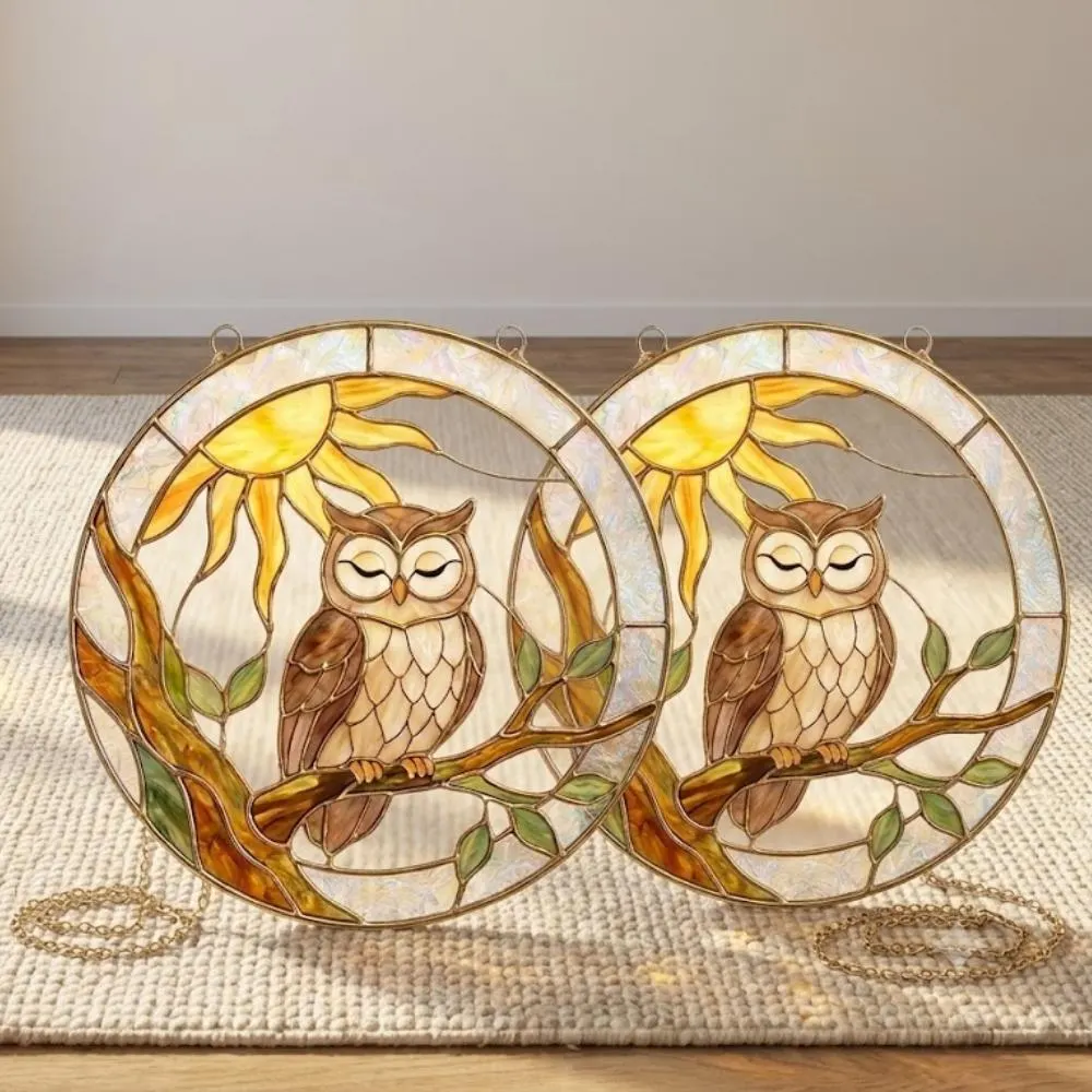 Wise Owl Suncatcher, Stained Glass Owl Window Hanging, Owl Lover Gift, Woodland Forest Decor, Sun and Bird Glass Art YB1603 - Media 4