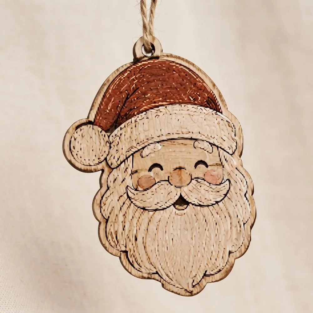 Wooden Santa Claus Ornament, Laser Cut Santa Head Christmas Decor, Rustic Farmhouse Christmas Tree Decoration, Handmade Holiday Gift YB1603