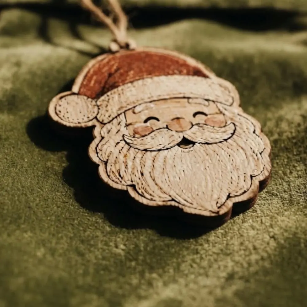 Wooden Santa Claus Ornament, Laser Cut Santa Head Christmas Decor, Rustic Farmhouse Christmas Tree Decoration, Handmade Holiday Gift YB1603 - Media 2