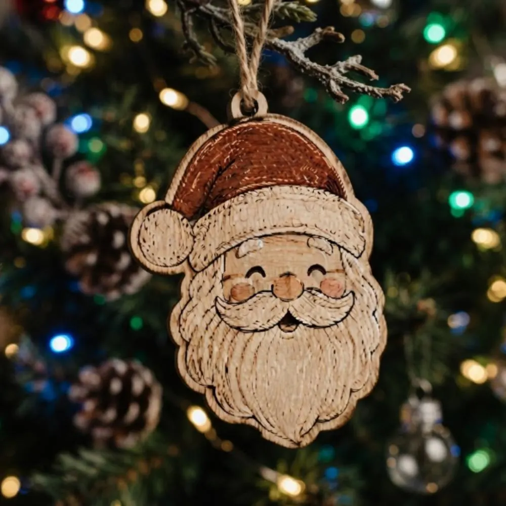 Wooden Santa Claus Ornament, Laser Cut Santa Head Christmas Decor, Rustic Farmhouse Christmas Tree Decoration, Handmade Holiday Gift YB1603 - Media 3