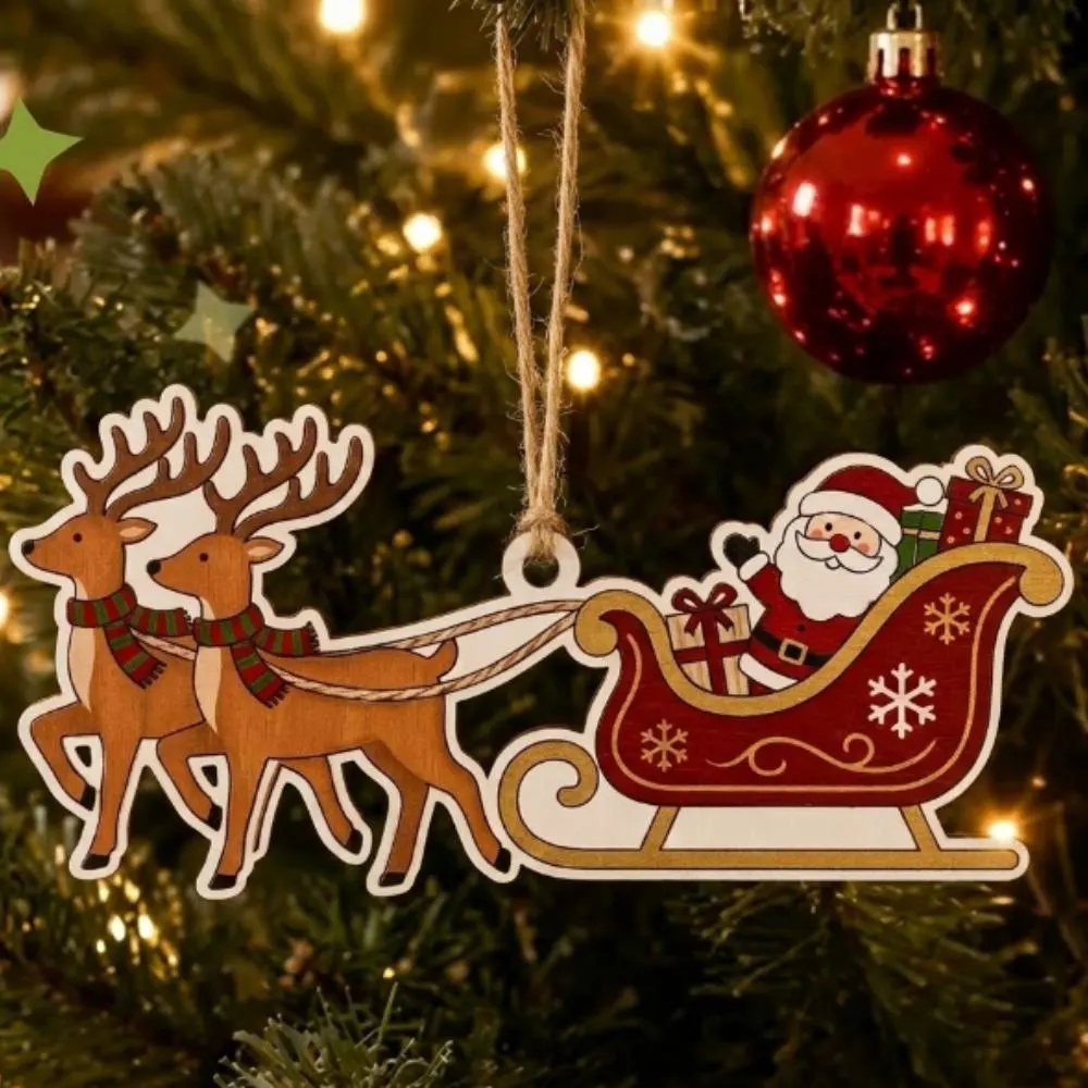 Personalized Santa Sleigh Christmas Ornament, Custom Name Reindeer Sled Wooden Decor, Holiday Keepsake, Baby's First Christmas Gift YB1603