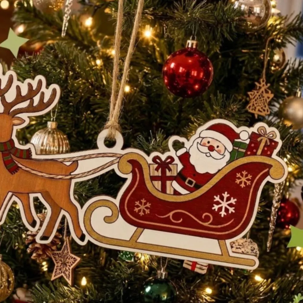 Personalized Santa Sleigh Christmas Ornament, Custom Name Reindeer Sled Wooden Decor, Holiday Keepsake, Baby's First Christmas Gift YB1603 - Media 2