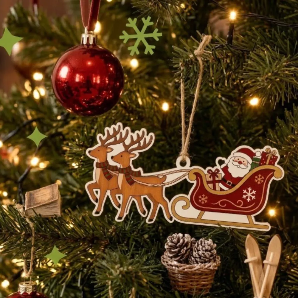 Personalized Santa Sleigh Christmas Ornament, Custom Name Reindeer Sled Wooden Decor, Holiday Keepsake, Baby's First Christmas Gift YB1603 - Media 3