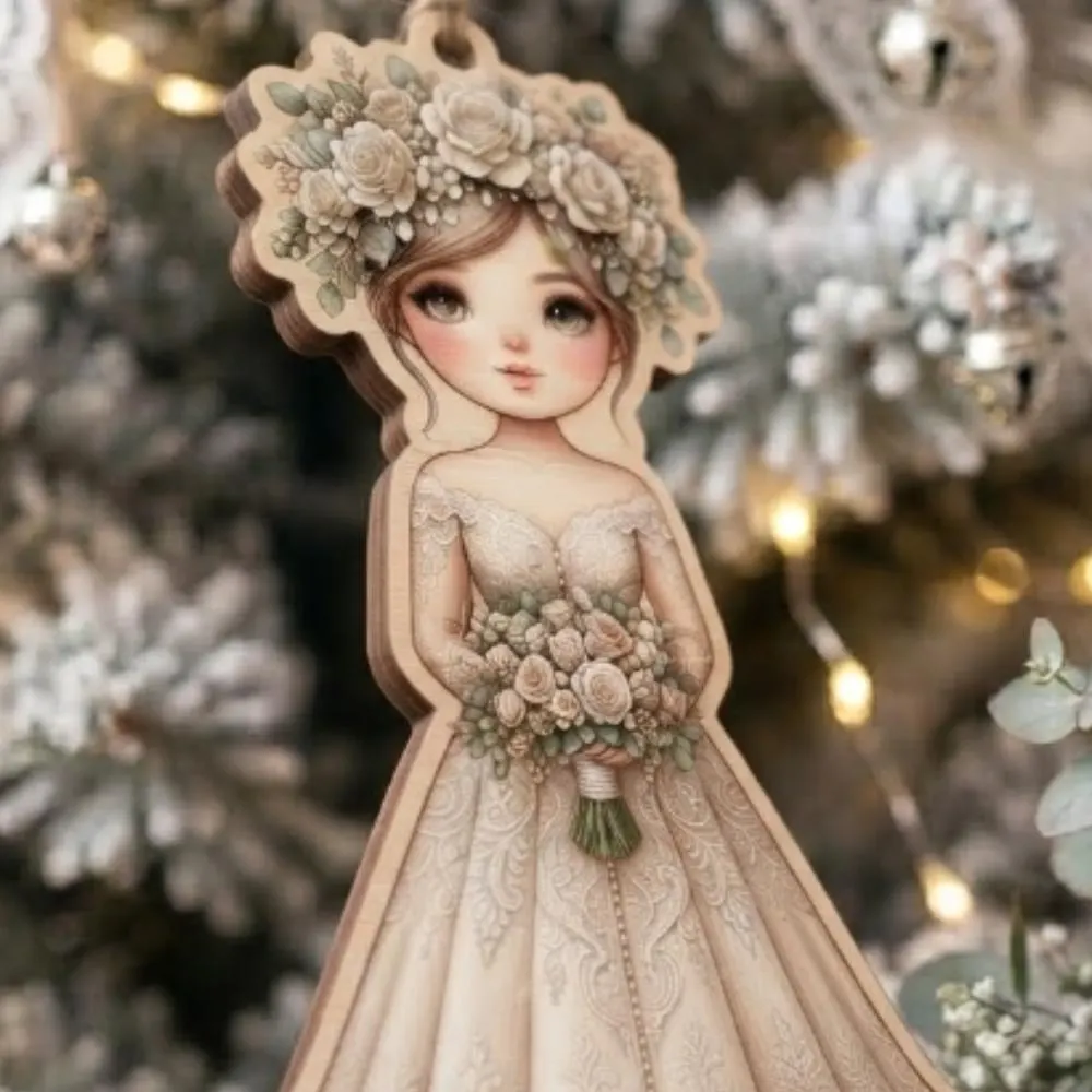 Our First Christmas Married Ornament, Personalized Bride Wood Decor, Custom Wedding Keepsake, First Year Married Gift YB1603 - Media 2