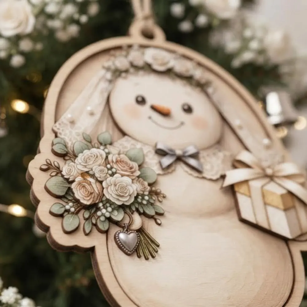 Our First Christmas Married Ornament, Personalized Snowman Bride Wood Decor, Custom Newlywed Gift, Winter Wedding Keepsake YB1603 - Media 3
