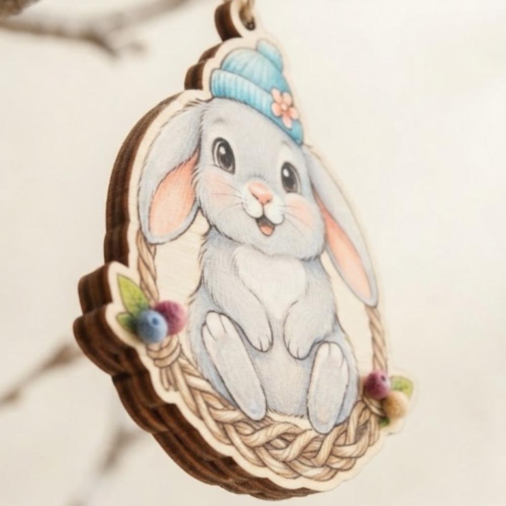 Personalized Bunny Christmas Ornament, Custom Name Rabbit with Blue Beanie, Baby's First Christmas Keepsake, Woodland Nursery Decor YB1603 - Media 2