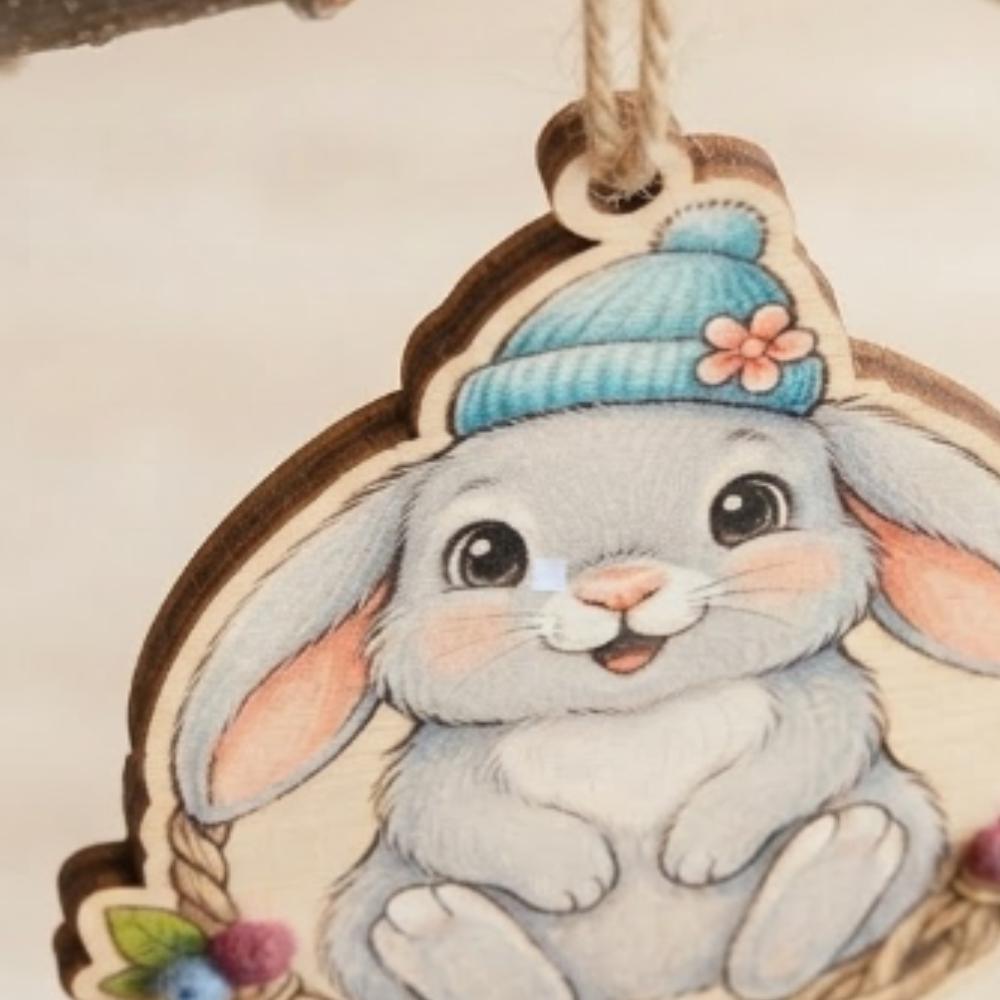Personalized Bunny Christmas Ornament, Custom Name Rabbit with Blue Beanie, Baby's First Christmas Keepsake, Woodland Nursery Decor YB1603 - Media 3