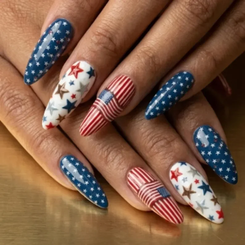 Star nail design, Press on nails, press on nails, custom press on nails, fake nails, Nails Art, stained glass nails, gold press on nails, 3d press on nails, luxury press on nails, handmade press on nails