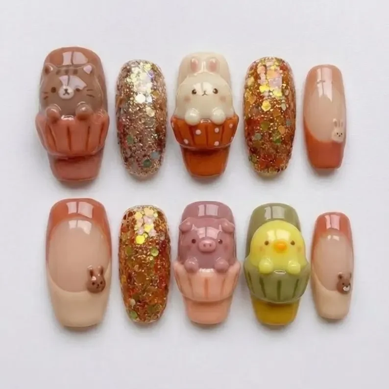 press on nails, 3D cupcake nails, custom press on nails, fake nails, Nails Art, stained glass nails, gold press on nails, 3d press on nails, luxury press on nails, handmade press on nails