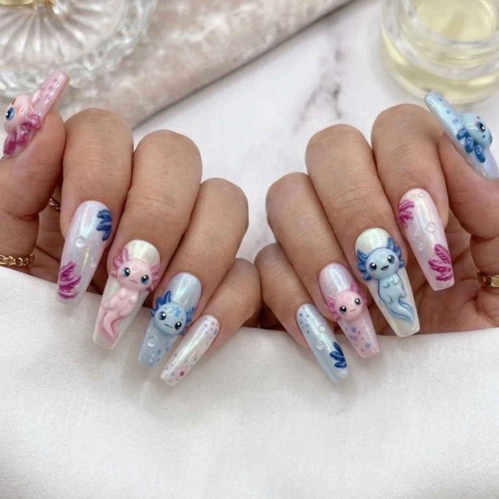 Pastel iridescent, 3D animal nails, press on nails, custom press on nails, fake nails, Nails Art, stained glass nails, gold press on nails, 3d press on nails, luxury press on nails, handmade press on nails