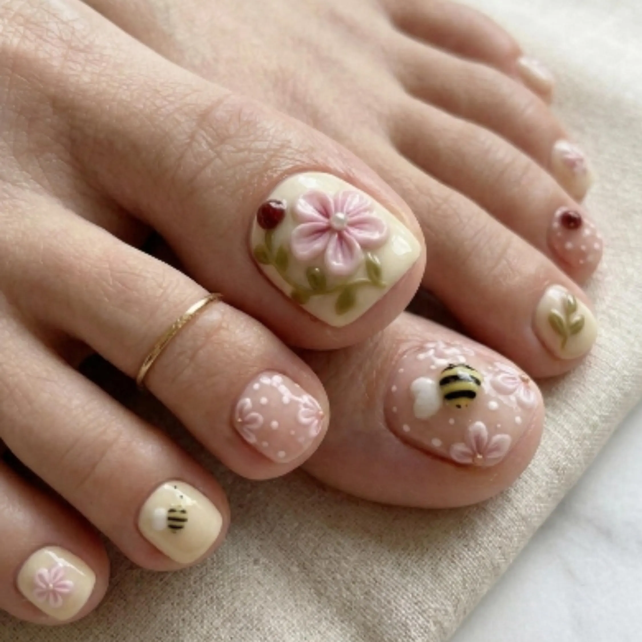 Press On Toes, Garden Bliss Pink, press on nails, custom press on nails, fake nails, Nails Art, stained glass nails, gold press on nails, 3d press on nails, luxury press on nails, handmade press on nails