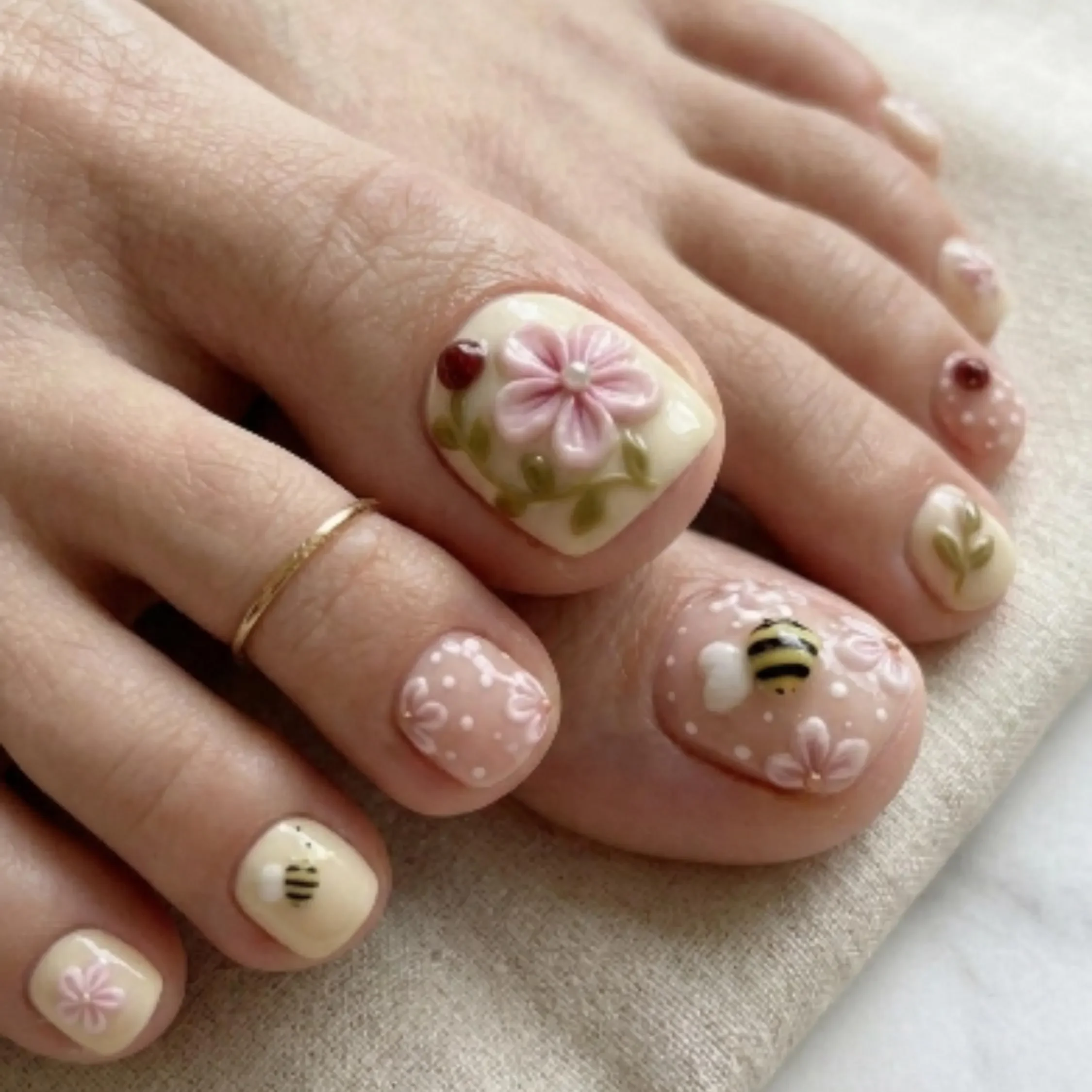3D Bee Press On, Ladybug Press On, press on nails, custom press on nails, fake nails, Nails Art, stained glass nails, gold press on nails, 3d press on nails, luxury press on nails, handmade press on nails