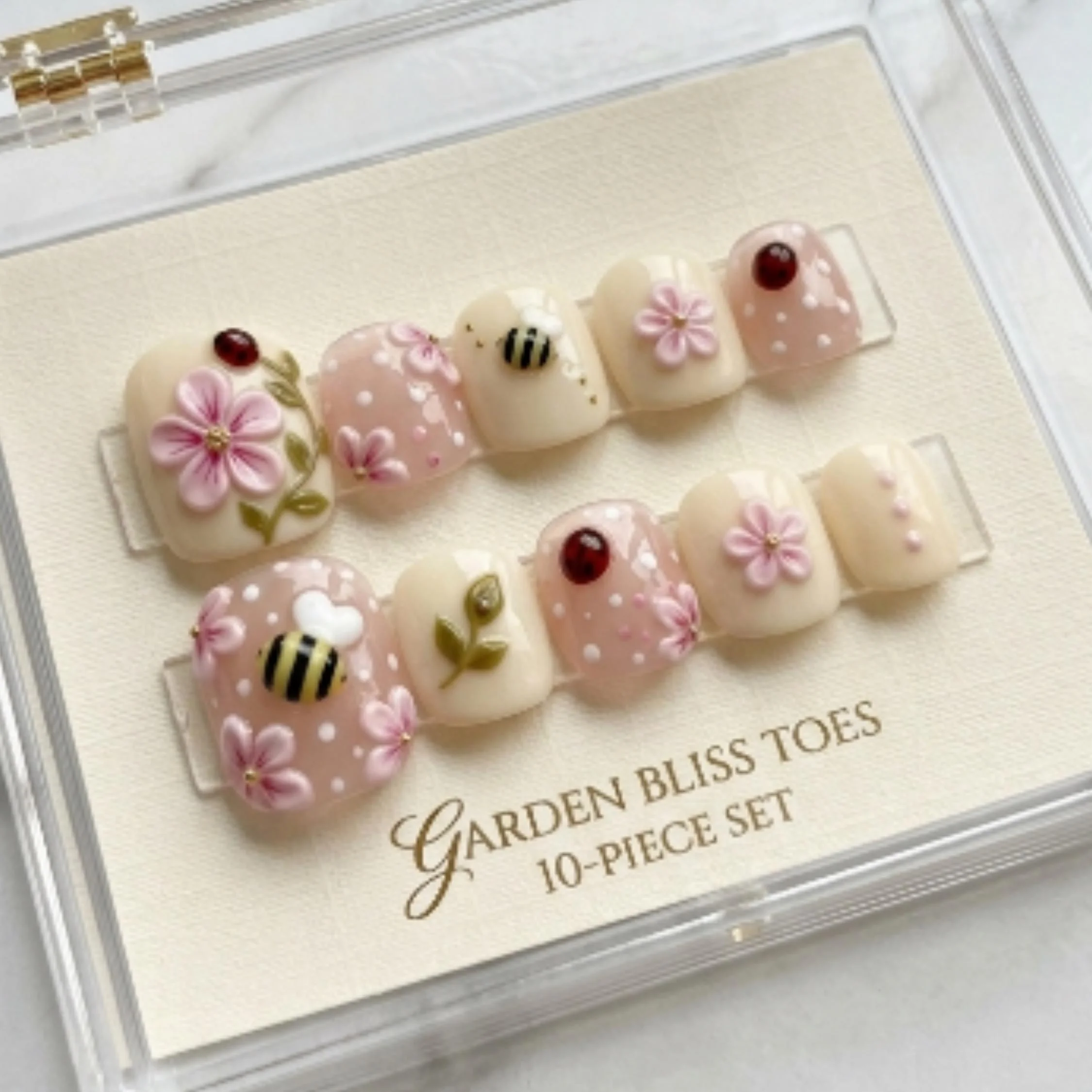 3D Nail Art, Summer Garden Nails, press on nails, custom press on nails, fake nails, Nails Art, stained glass nails, gold press on nails, 3d press on nails, luxury press on nails, handmade press on nails