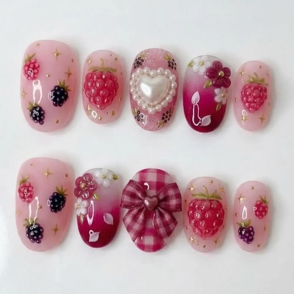 3D berry nails, gingham press on, press on nails, custom press on nails, fake nails, Nails Art, stained glass nails, gold press on nails, 3d press on nails, luxury press on nails, handmade press on nails