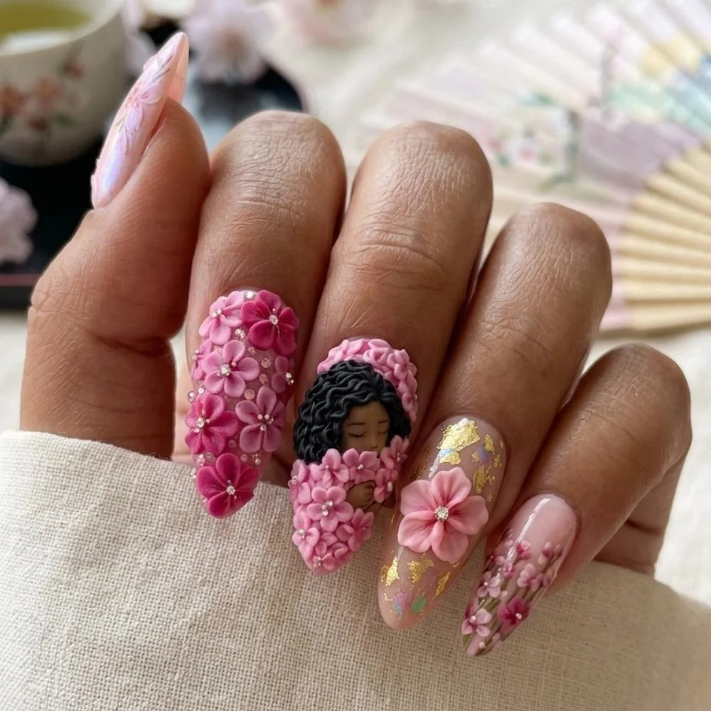 Pink Gold Leaf, Fake Nails, press on nails, custom press on nails, fake nails, Nails Art, stained glass nails, gold press on nails, 3d press on nails, luxury press on nails, handmade press on nails