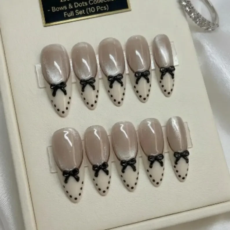 Taupe Press Ons, Polka Dot Nails, press on nails, custom press on nails, fake nails, Nails Art, stained glass nails, gold press on nails, 3d press on nails, luxury press on nails, handmade press on nails