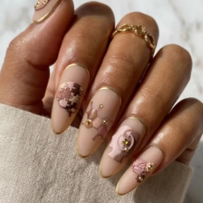 cognition collection, science teacher gift, press on nails, custom press on nails, fake nails, Nails Art, stained glass nails, gold press on nails, 3d press on nails, luxury press on nails, handmade press on nails