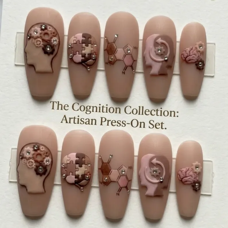 therapist gift, press on nails, custom press on nails, fake nails, Nails Art, stained glass nails, gold press on nails, 3d press on nails, luxury press on nails, handmade press on nails