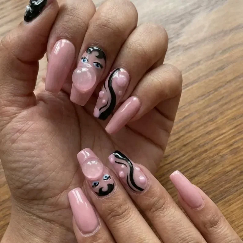 coquette nails, bubble gum nails, press on nails, custom press on nails, fake nails, Nails Art, stained glass nails, gold press on nails, 3d press on nails, luxury press on nails, handmade press on nails