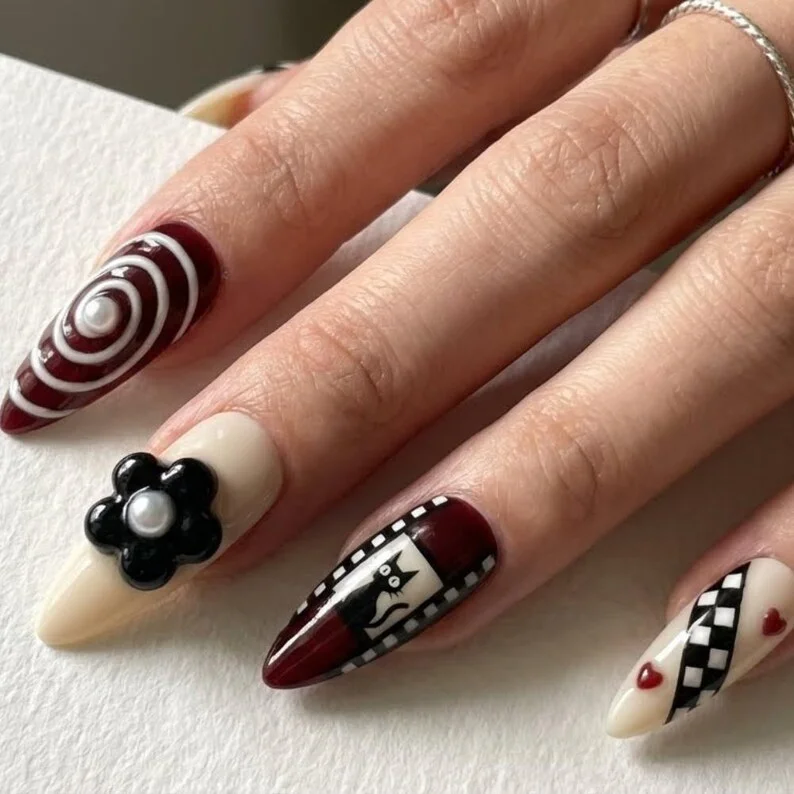 Coquette Nail Art, Gothic Nail Art, press on nails, custom press on nails, fake nails, Nails Art, stained glass nails, gold press on nails, 3d press on nails, luxury press on nails, handmade press on nails