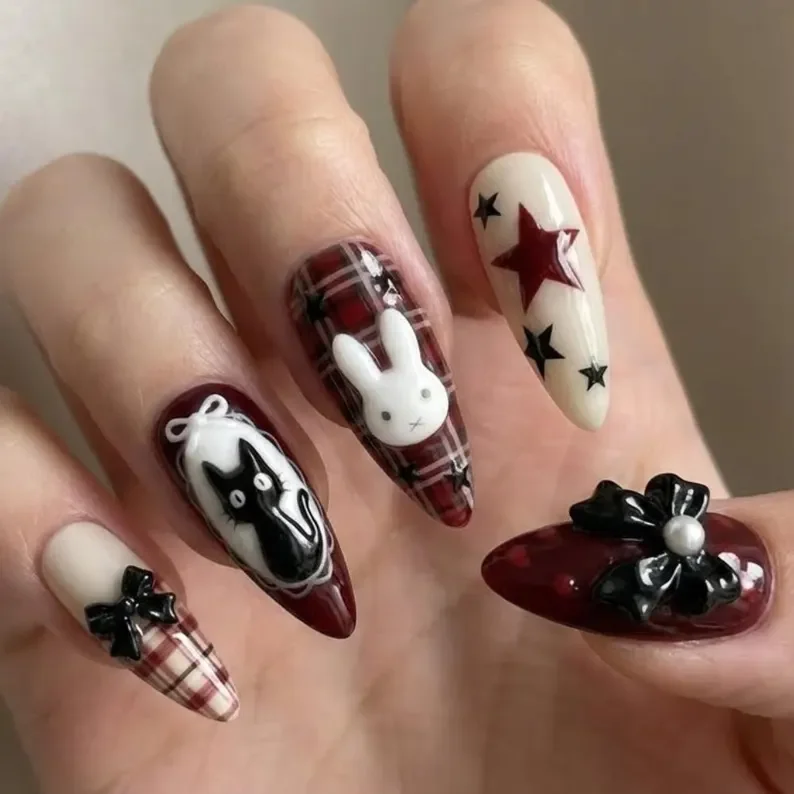 Black Cat Nails, Dark Romance Nails, press on nails, custom press on nails, fake nails, Nails Art, stained glass nails, gold press on nails, 3d press on nails, luxury press on nails, handmade press on nails