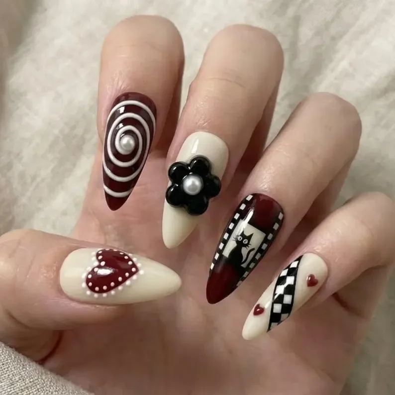 Press-On Nails, Gothic Lolita Nails, press on nails, custom press on nails, fake nails, Nails Art, stained glass nails, gold press on nails, 3d press on nails, luxury press on nails, handmade press on nails