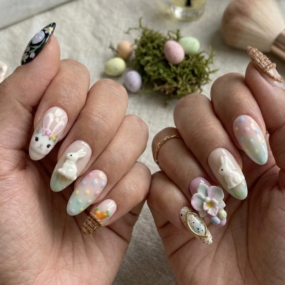 Hand Painted Nails, Spring Nail Art, press on nails, custom press on nails, fake nails, Nails Art, stained glass nails, gold press on nails, 3d press on nails, luxury press on nails, handmade press on nails
