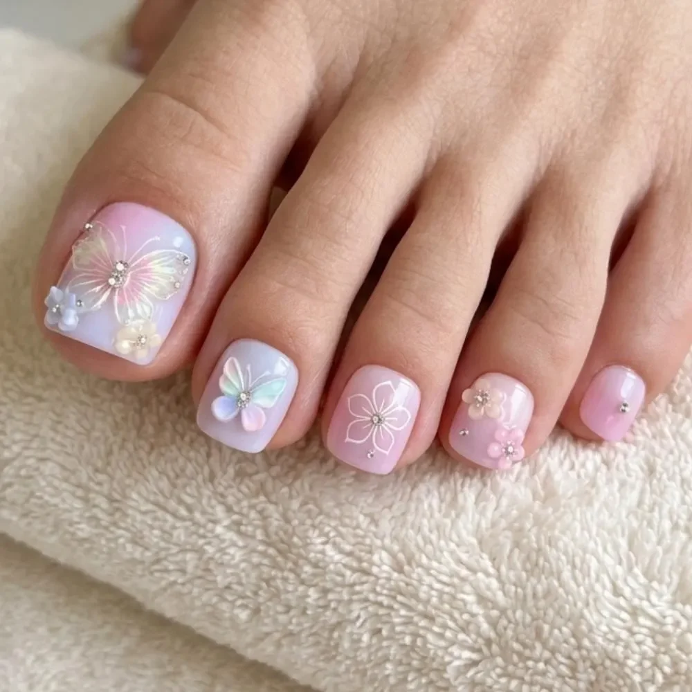 Gradient Toes, Fairycore Manicure, press on nails, custom press on nails, fake nails, Nails Art, stained glass nails, gold press on nails, 3d press on nails, luxury press on nails, handmade press on nails